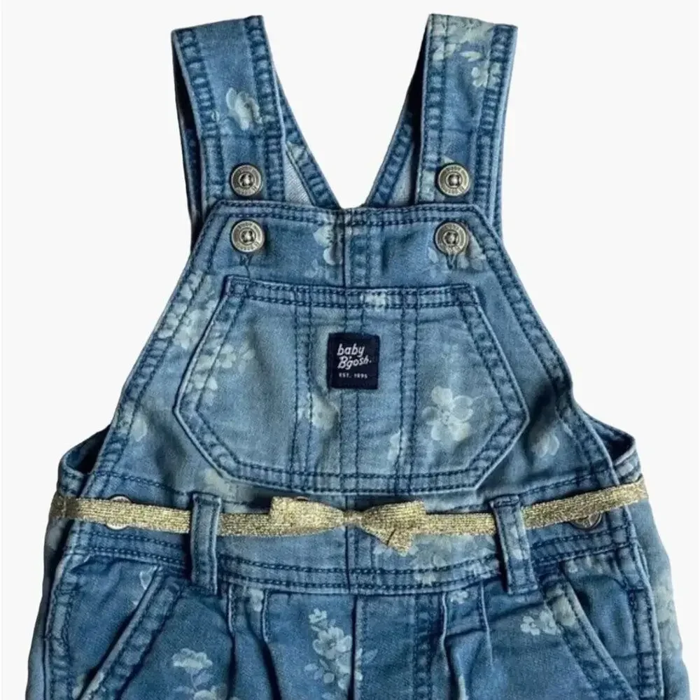 OshKosh B'Gosh Overalls Infant Girls Size 6 Months denim jeans Pants Gold Belt F
